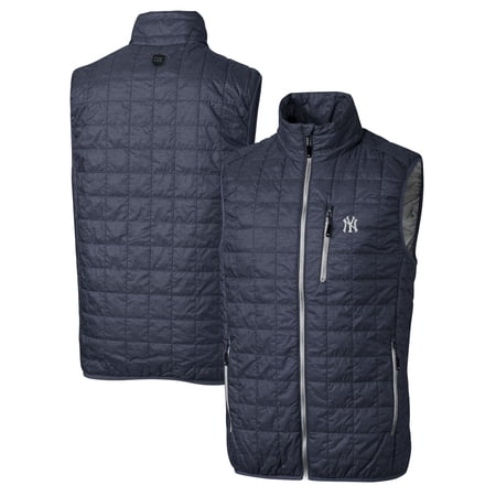 Men s Cutter & Buck Heathered Navy New York Yankees Big & Tall Rainier Full-Zip Puffer Vest