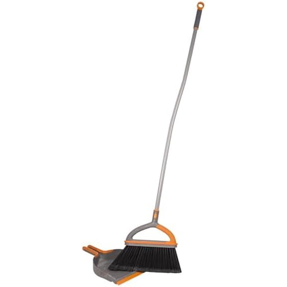 Ergo Broom & Dustpan Set Angled Broom with Replaceable Bristle Head & Hang Loop, 54-Inch, Gray