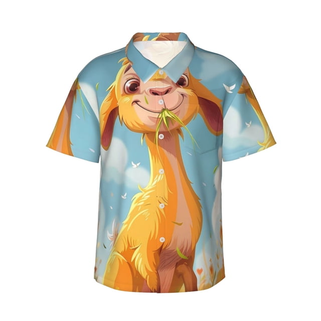 Fotbe Happy Goat In Meadow Camisa Hawaiana para Hombre Unisex – Camisa Casual de Verano con Botones de Manga Corta de Algodón y Lino,XX-Large