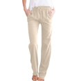 thumbnail image 2 of Linen Pants Women Spring Summer Dressy Casual High Waisted Drawstring Pant Cotton Straight Leg Lounge Trousers Beige S, 2 of 5