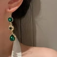 thumbnail image 3 of Huanledash 1 Pair Dangle Earrings Long Emerald Flower Shape Eye-catching Water Drop Earrings for Gift, 3 of 7