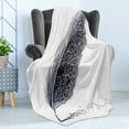 thumbnail image 4 of Grey Soft Flannel Fleece Throw Blanket, Image of a Dated Antique Classical Quill Pen Feather with Leaf Motifs on Side, Cozy Plush for Indoor and Outdoor Use, 60" x 80", Grey Black, by Ambesonne, 4 of 5