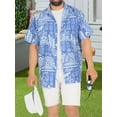 thumbnail image 2 of HAPPY BAY Men's Summer Camp Beach Button-Down Hawaiian Shirt M Royal, Geometric Vacation Party, 2 of 5