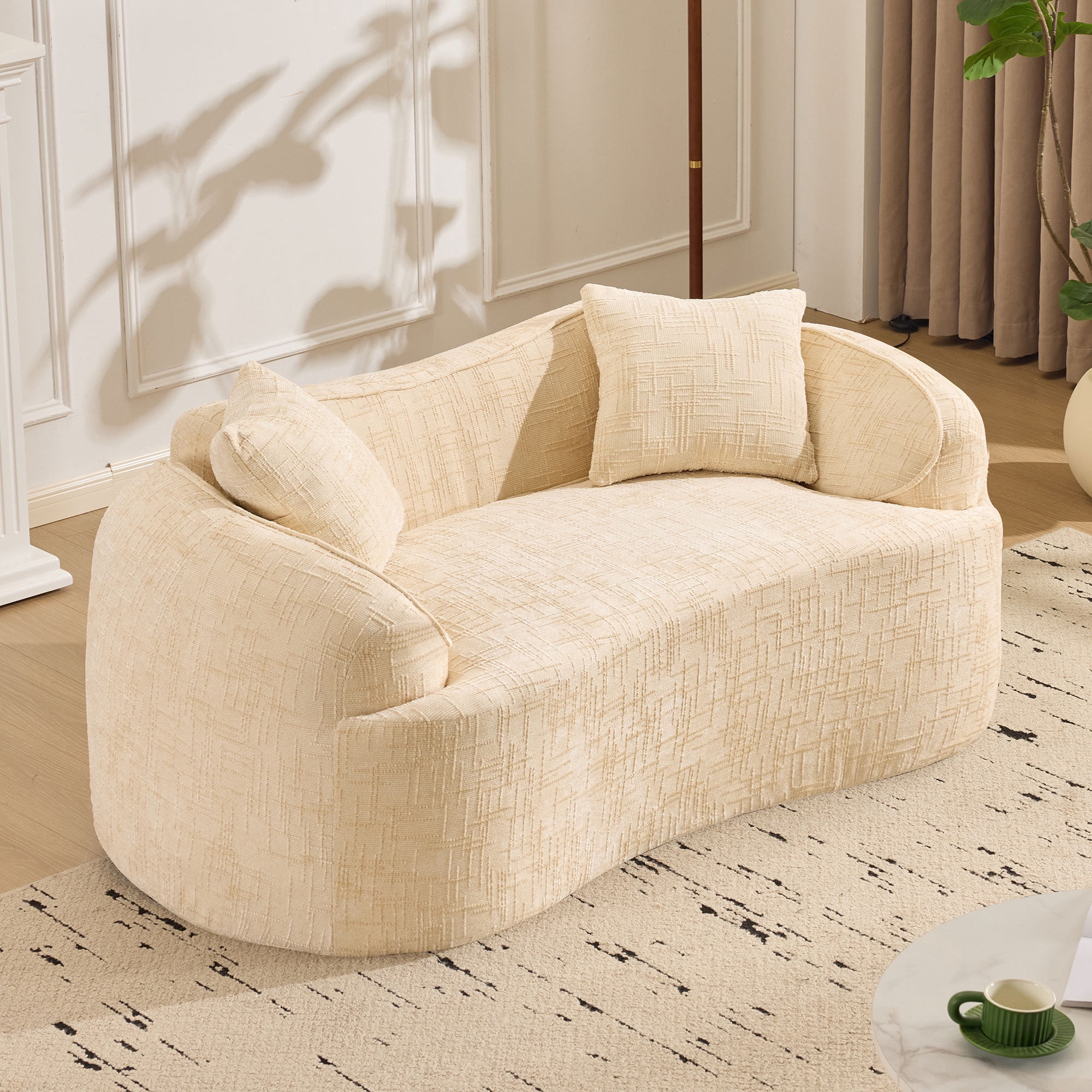Leumius 66" 2 Seater Sofa Compress Sofa with Armrests & 2 Pillows,No Assembly Required,Compact Sofa Couch for Small Apartments,Living Room,Bedroom,Beige
