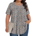thumbnail image 2 of DDAPJ pyju Hauts Boho pour Femmes Grande Taille T-Shirts Graphiques Floraux Col Rond Manches Courtes Blouse d'Été Décontractée Tunique Coupe Ample Chemise Cache-Ventre Ventes Éclair du Jour Orange TG, 2 of 9