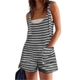 thumbnail image 2 of Women Summer Casual Sleeveless Romper Loose Striped Tied Shorts Overalls Jumpsuit with Pockets, 2 of 7