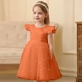 thumbnail image 2 of FINALGANG Girls Kids Solid Color Tulle Dress Ruffle Cap Sleeve Crewneck High Waist A Line Skirt Princess Party Dress For Daily Wear Orange 7-9 Years, 2 of 5