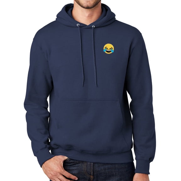 Mens Laughing in Tears Emoji Patch Hoodie Sweatshirt, Small Navy Blue