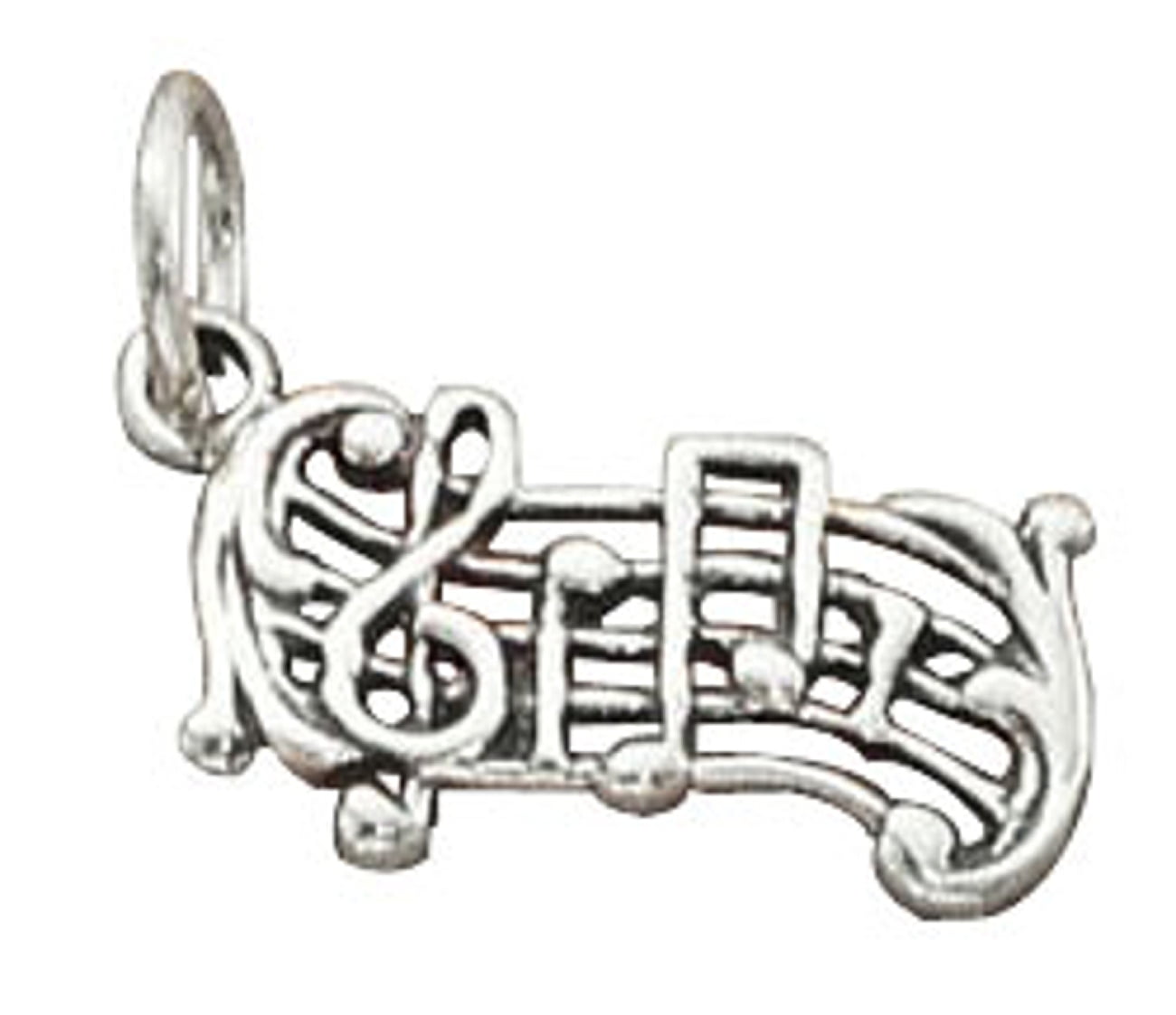 Sterling Silver Womens 1mm Box Chain Trebel Clef Notes On Music Staff Stave Pendant Necklace
