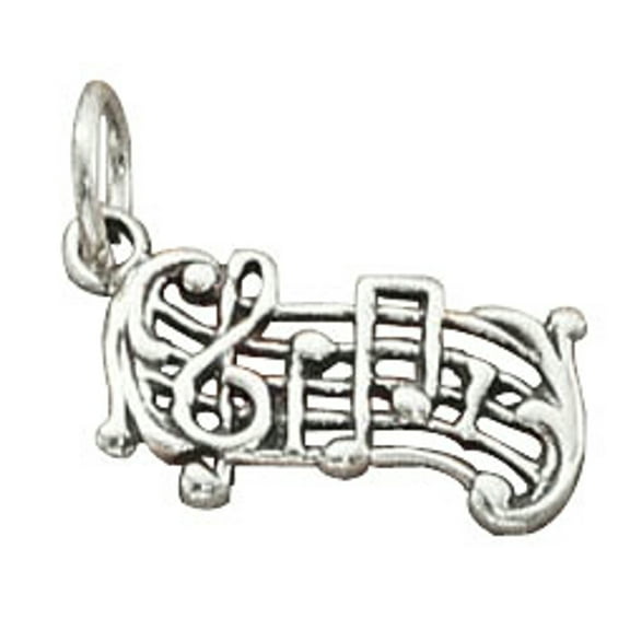Sterling Silver 16" .8mm Box Chain Treble Clef Music Notes On Music Staff Stave Pendant Necklace