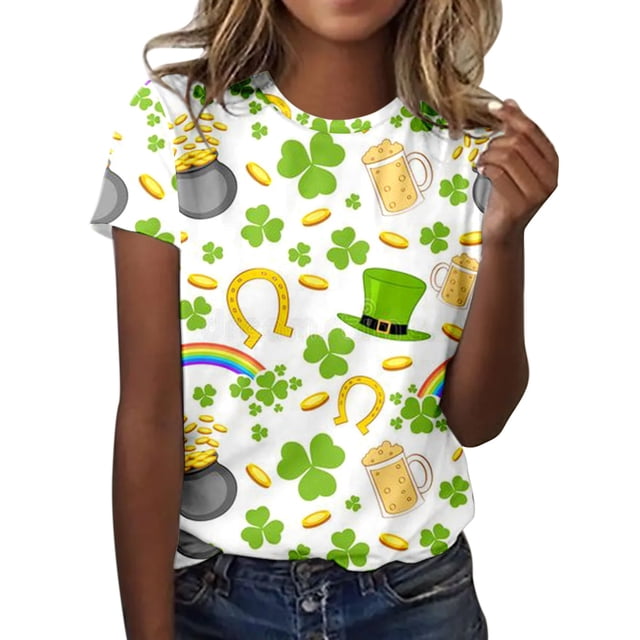 T-shirts Femmes Coupe Ample T-Shirt Mode Imprimé Col Rond Manches Courtes Haut T-Shirts Femmes Jaune m