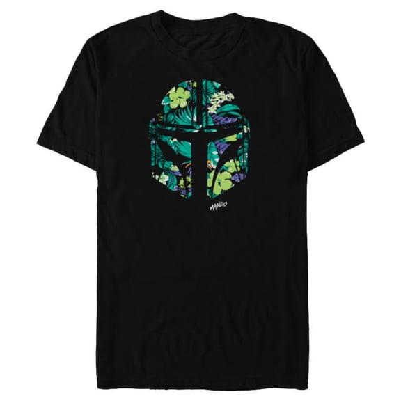 Star Wars The Mandalorian Mando Tropical Print Helmet - Short Sleeve Blended T-Shirt for Adults - Customized-Black