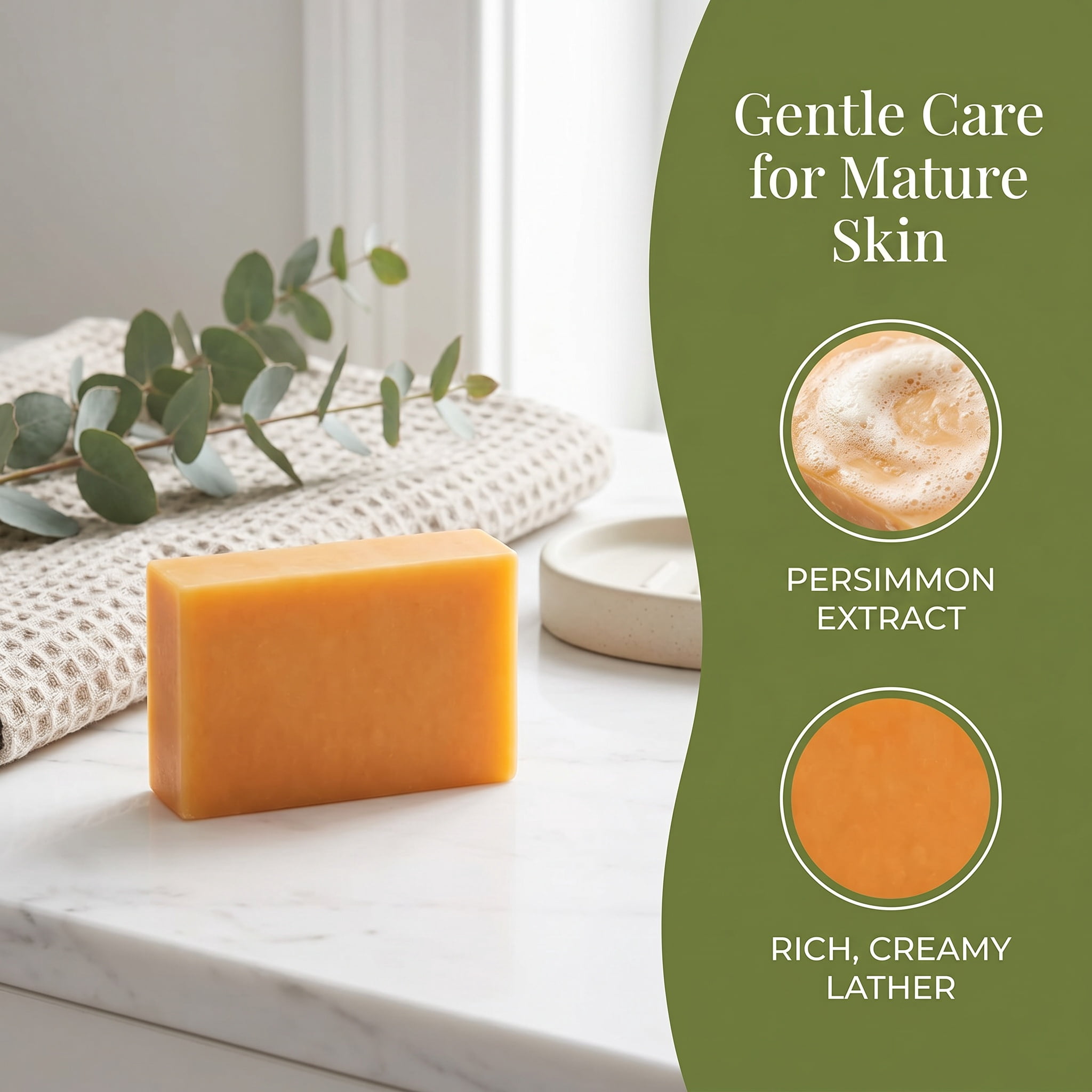 kaori Persimmon Soap for Body Odor, Japanese Persimmon & Green Tea Extract, Deodorizing Body Wash for Dry & Aging Skin, Natural Bar for Men and Women(1 PC)