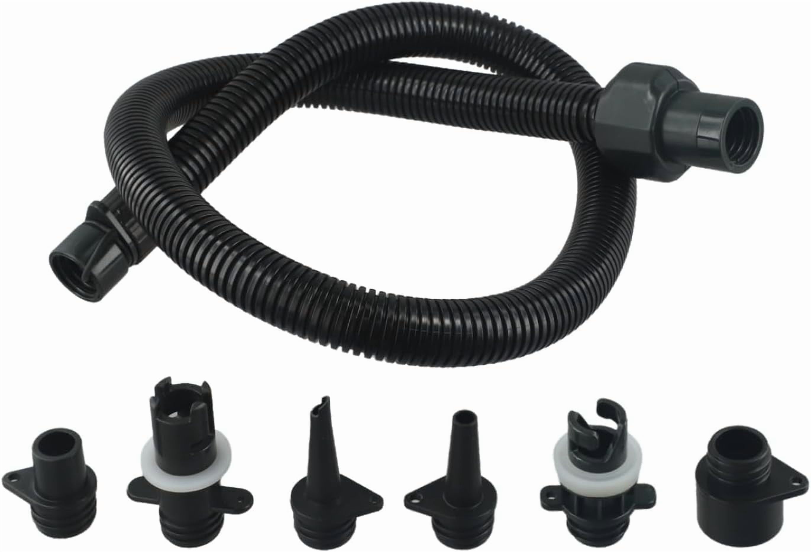 Inflatable Air Hose Nozzle Kit with 6 Sizes for Electric Air Pumps 20PSI, Compatible with HT-781 HT-782 HT-790 HT-792, for Kayak, Paddle Board, Boat, and Water Sports Accessories, Black 3.3ft