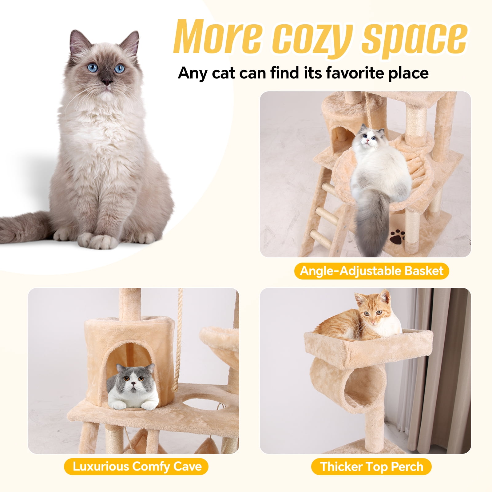 Cat Tree Condo 5- Level Multi-Functional Cat Tree with Scratching Post