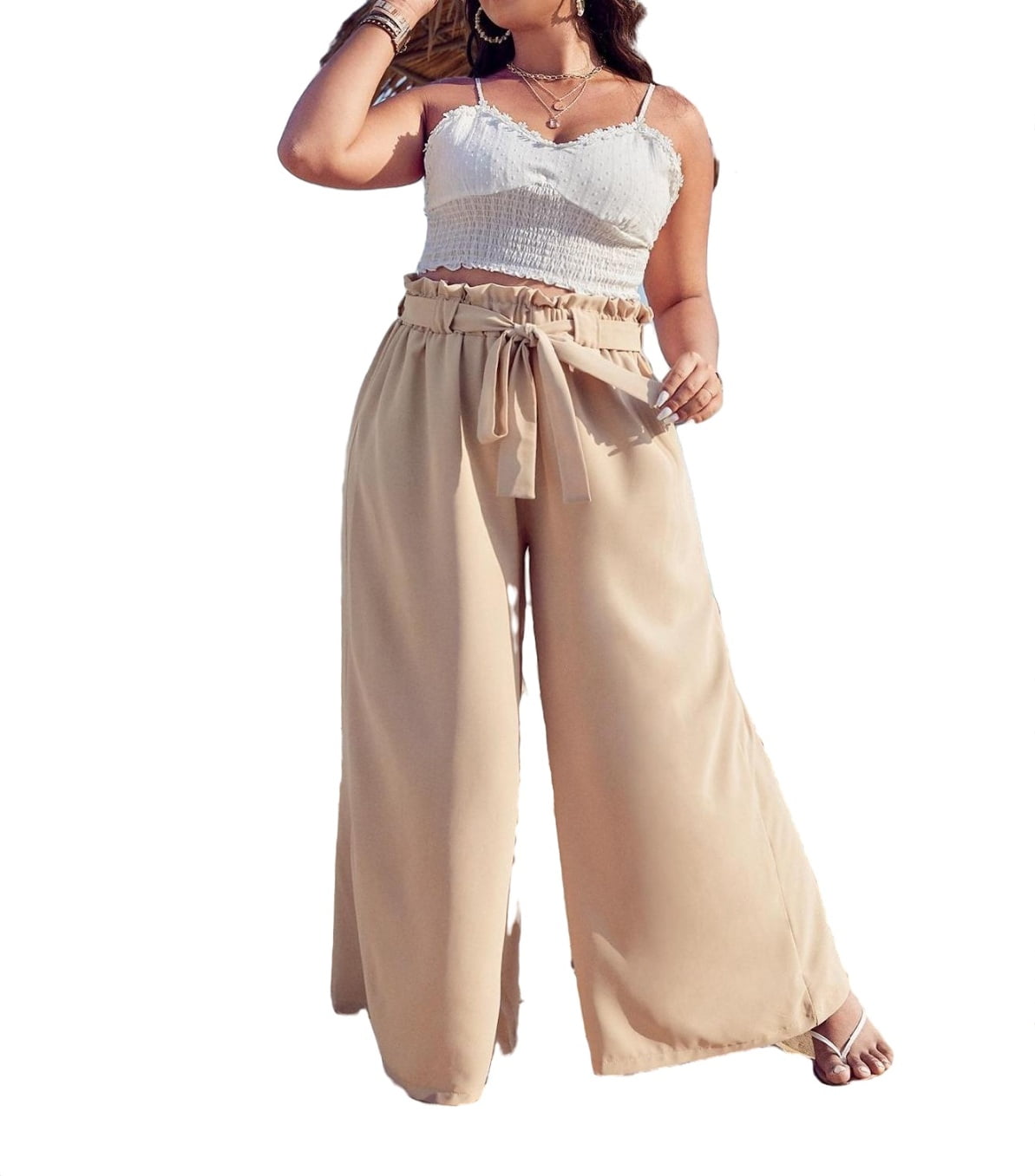 Women's Plus Size High Waist Trousers Paperbag Waist Wide Leg Tie Front  Pants 4XL(20) - Walmart.com