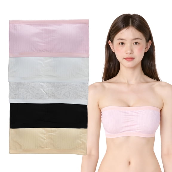 5-Pack Girls Breathable Strapless Bra Comfort Cotton Bralette Teens