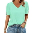 thumbnail image 2 of ICHUANYI Womens Tops Cap Short Sleeve Blouse V Neck Summer Spring Shirts Casual Solid Color Base T-shirt Button Top, 2 of 7