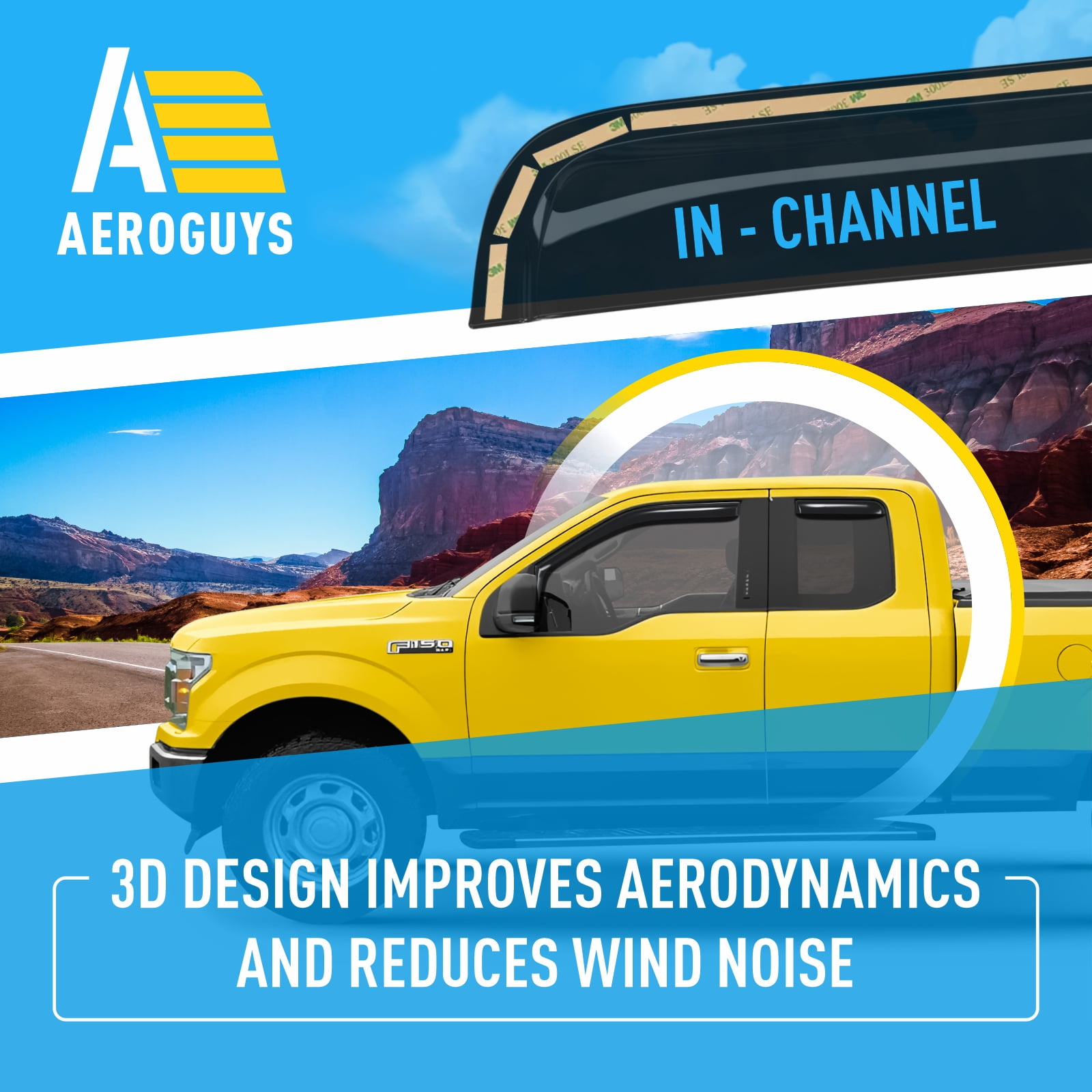 AEROGUYS In-Channel Window Deflectors Extra Durable Window Visors Rain Guards Fit for Ford F-150 2015-2020 SuperCab, Sun Visors, Wind Deflectors, Vent Visors, Truck Accessories - 4pcs. AG0048