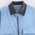 thumbnail image 4 of OIOLOYJM Womens Corduroy Jackets Causal Contrast Collar Zip Up Long Sleeve Comfortable Cropped Jackets Fall Winter Casual Vintage Basic Outdoor Coat with Pockets Sky Blue XS, 4 of 5