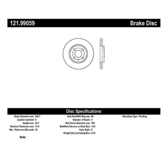 Centric Parts Disc Brake Rotor P/N:121.99059