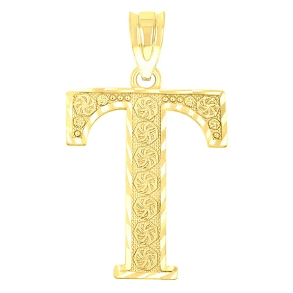 10k 10kt Yellow Gold Unisex Diamond-cut Initial Letter T Charm Pendant for Men Women