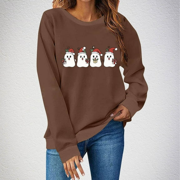 Xdegoge Christmas Shirts Women Long Sleeve Round Neck Top Cute Snowman Print Sweatshirt Family Xmas Holiday Graphic Tee Top Clothes for Christmas Ceremony