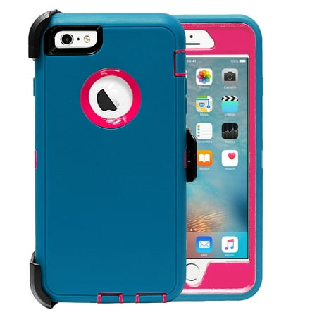 iPhone 6 Plus Case, [Full body] [Heavy Duty Protection] Shock Reduction / Bumper Case with Screen Protector for Apple iPhone 6 Plus(Teal/Hot Pink)