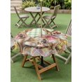 thumbnail image 2 of Round Outdoor Tablecloth With Umbrella Hole And Zipper– Two Rabbits Easter Waterproof Patio Table Cover for Party, Picnic, Backyard, 60" Dia. , Spring Tulips Flowers Color Green Plaid, 2 of 8