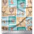 thumbnail image 1 of Soimoi Poly Georgette Fabric Bird & Reindeer Face Patchwork Fabric Prints by Yard 52 Inch Wide, 1 of 3
