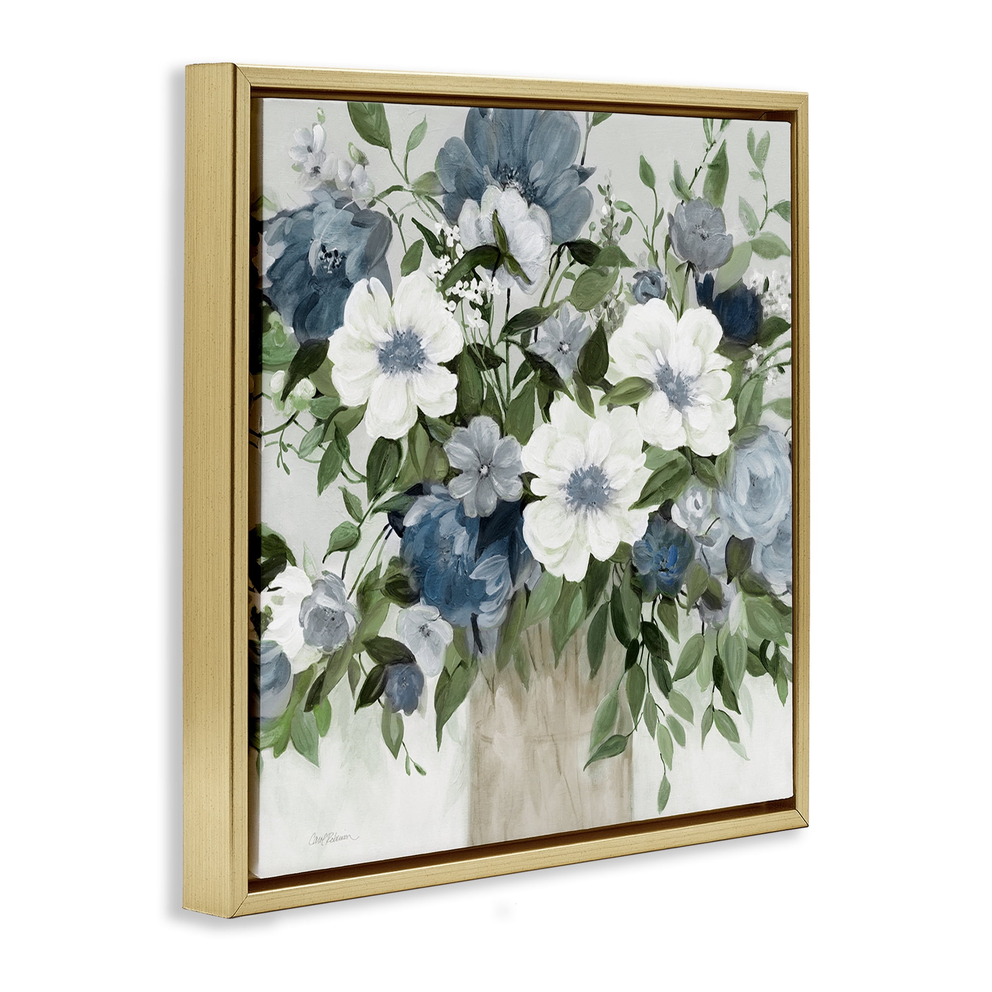 Stupell Industries White & Grey Blossoms Gold Framed Floater Canvas Wall Art, design by Carol Robinson