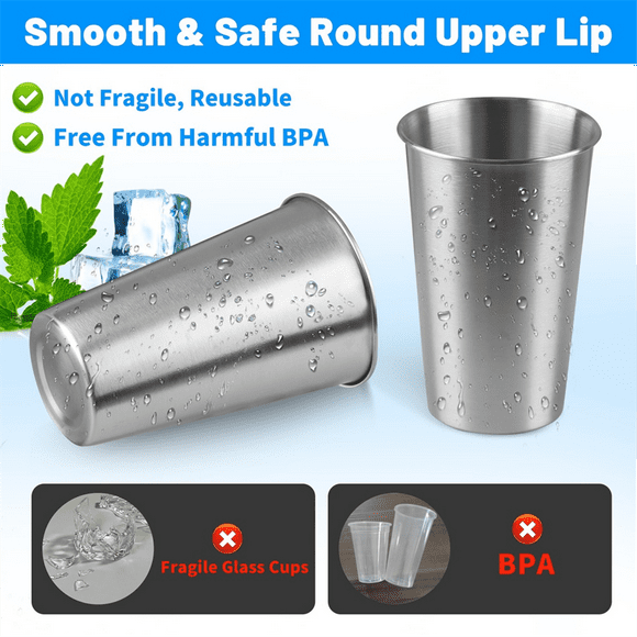 8Pack 16 Oz Stainless Steel Pint Cups,Stainless Steel Cup