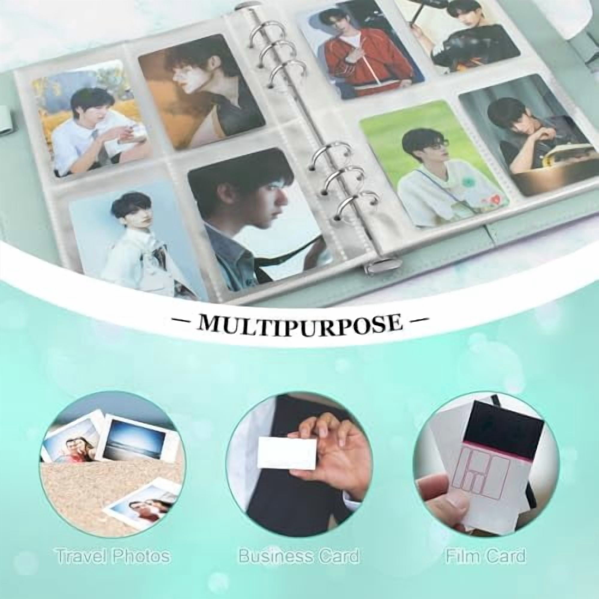 A5 Kpop Photocard Binder, 6 Ring Binder Album with 200 Card Slots, PU Leather Binder Cover with Magnetic Buckle Closure for Organizing Trading Cards - Blue