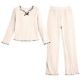 thumbnail image 4 of Womens Pajamas Set Elegant Bow Long Sleeve Tops Pants Cozy Home Sleepwear Soft Outfit, 4 of 4