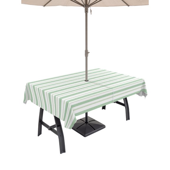 52x70 Inch Outdoor Tablecloth with Umbrella Hole Zipper Rectangle Green Striped Rectangular Tablecloths Outside Waterproof Farmhouse Vintage Green Stripes Patio Table Cloth Cover for Picnic Party