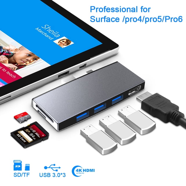 Estación de acoplamiento de concentrador USB, adaptador de concentrador USB 3.0 con 4K HDMI, 3 puertos USB 3.0, lector de tarjetas SD / Micro-SD para Surface Pro 4/5/6 Adepaton 2033661