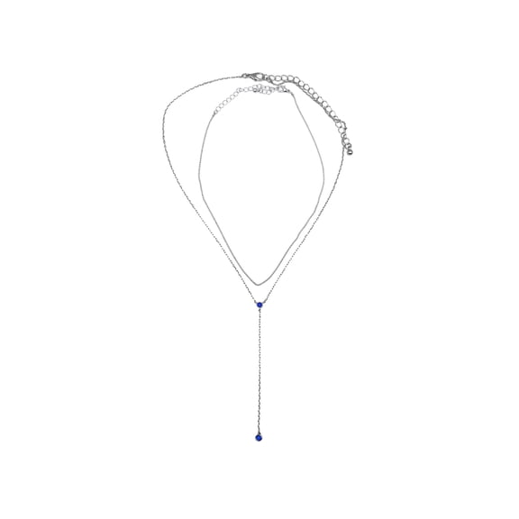 No Boundaries Women's Silvertone Layering Y Blue Stone Necklaces, 2-Piece Set