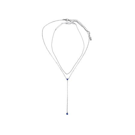 No Boundaries Women's Silvertone Layering Y Blue Stone Necklaces, 2-Piece Set