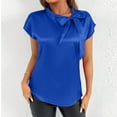 thumbnail image 6 of Women's Casual Blouses Tie Front Short Sleeve Tunic Tops Solid Color Basic Shirts Soft Comfy Summer Clothes (XL, Blue), 6 of 6