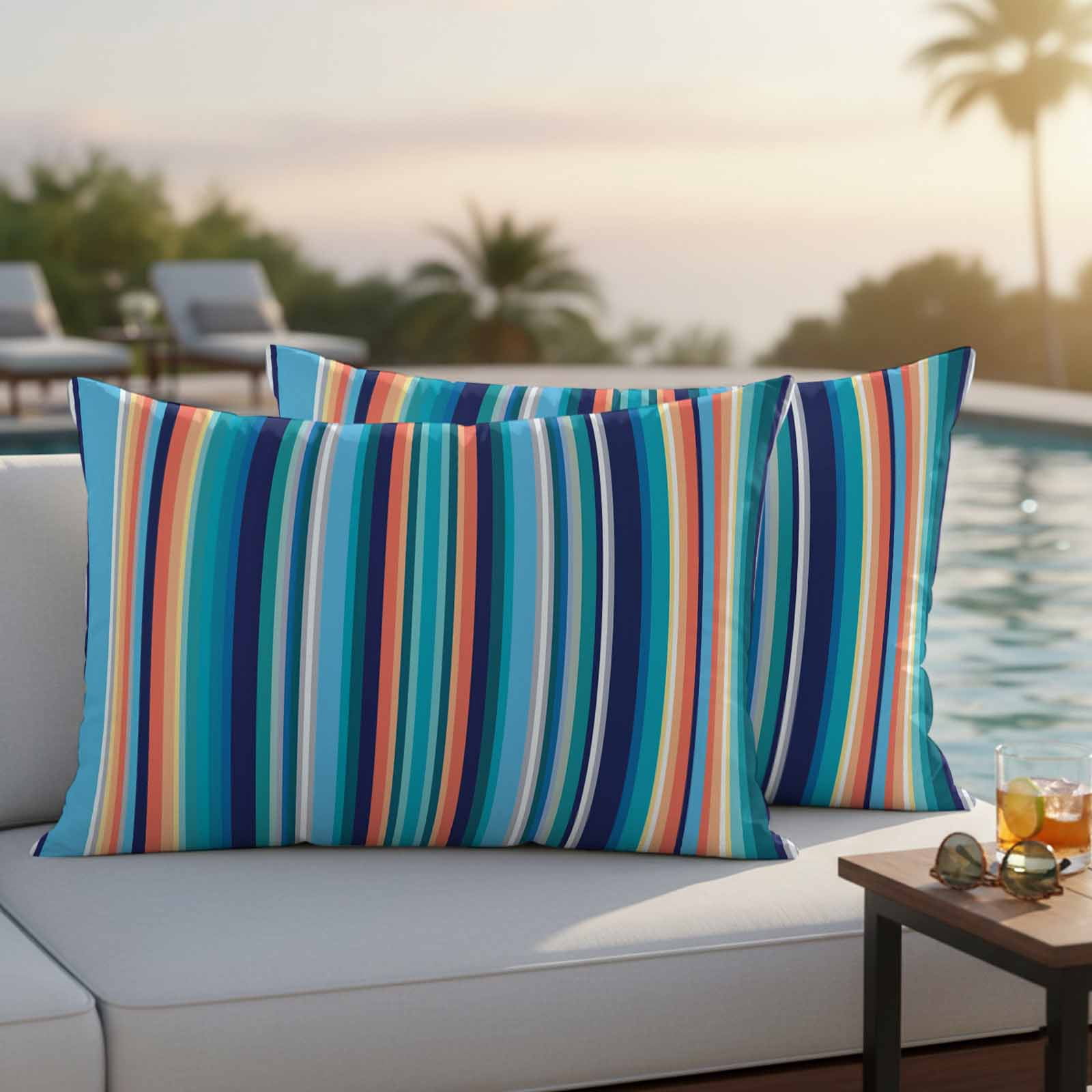Mexican Style Outdoor Waterproof Throw Pillow Covers 20x12 Set of 2, Colorful Mexico Stripes Light Blue Decorative Pillowcases Cushion Pillowcase for Couch Sofa Patio Outside Pillow Protector