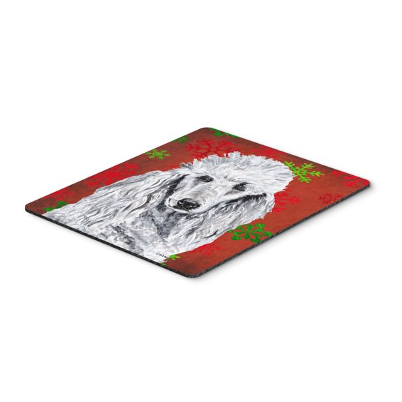 "White Standard Poodle Red Snowflakes Holiday Mouse Pad Hot Pad or Trivet"