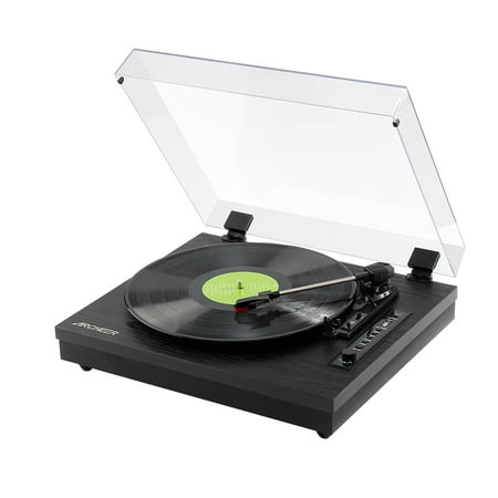 Phonograph Record Player, Portable Vintage Vinyl Turntable Player 3-Speed Belt Drive, Vinyl-to-MP3 Recording 15.69 x 13.76 x
