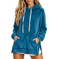 thumbnail image 5 of Bmisegm Womens Hoodies Pullover Drawstring Hood Long Sleeve Front Pocket Raglan Sleeve Side Slit Regular Fit Drop Shoulder Solid Hoodie for Women, 5 of 5
