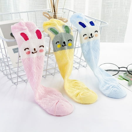 

Naturegr 3Pairs Bear Carrot Baby Summer Breathable Cotton Mesh Stretch Long Tube Socks