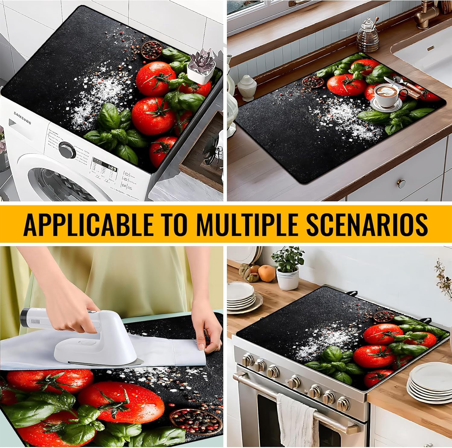 Stove Top Cover for Electric Stove 28.5x20.5 Inch Silicone Stove Topper & Protector, Scratch-Resistant Decorative Kitchen Mat for Electric/Glass Stove Top (Fresh Tomato & Spices)