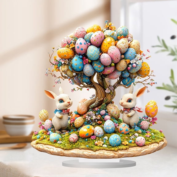 2D Easter Decorations Easter Eggs Decoration Tree, Home Scene Tabletop Ornament, Festive Holiday Gift for Easter Celebrations, Cute Easter Tree Decor for Living Room Dining Table & Mantel, 7.1*7.9in