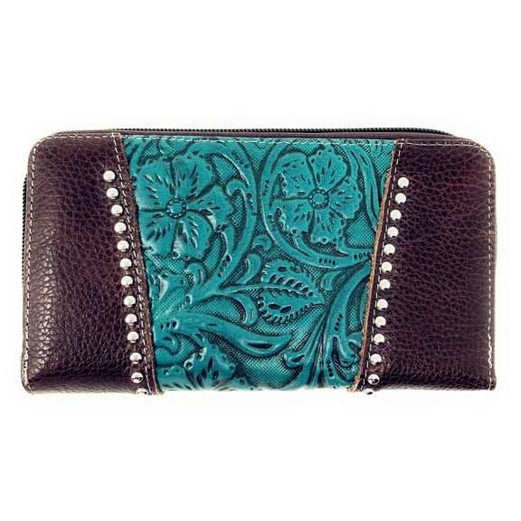 Premium Western Genuine Leather Floral Embroidered Womens Wallet In Multi Color