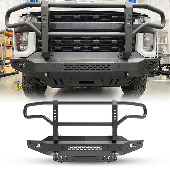 4 in 1 Modular Front Bumper Side Wings Bull Bar Winch Plate For 2020-2024 Chevy Silverado 2500/3500/2500 HD/3500 HD w/2*D-Rings