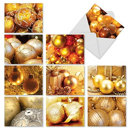 'M3959 GOLDEN BALLS' 10 Assorted All Occasions Note Cards Featuring Eye-Catching Photography Of Gold-Colored Ornaments with Envelopes by The Best Card