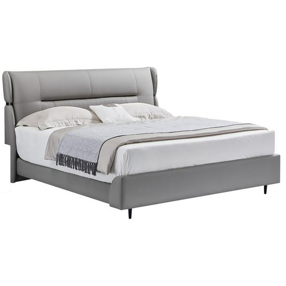 Pemberly Row Modern Genuine Leather Eastern King/King Bed in Gray
